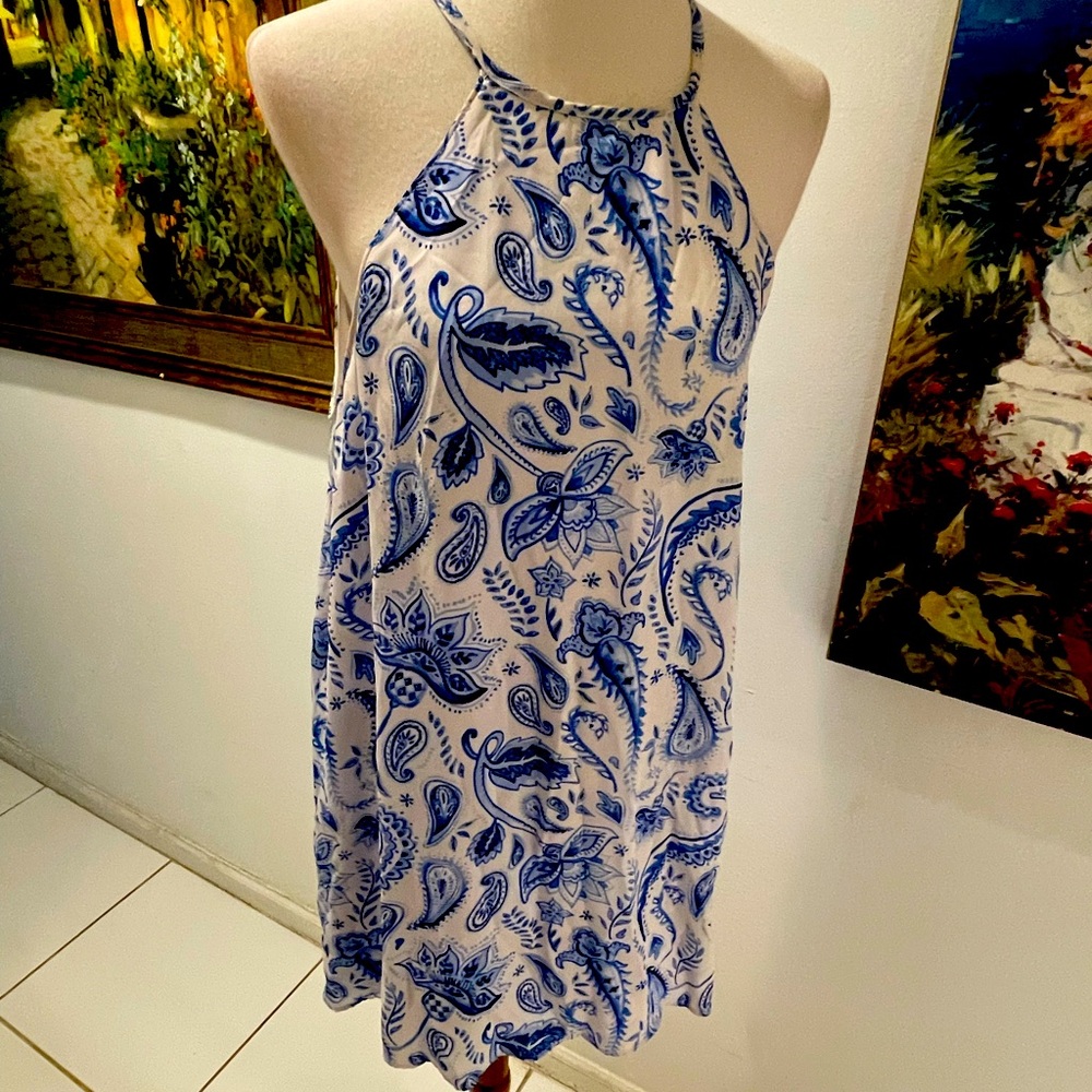 Show me Your MuMu Blue / White Paisley Halter Mini Dress Size M